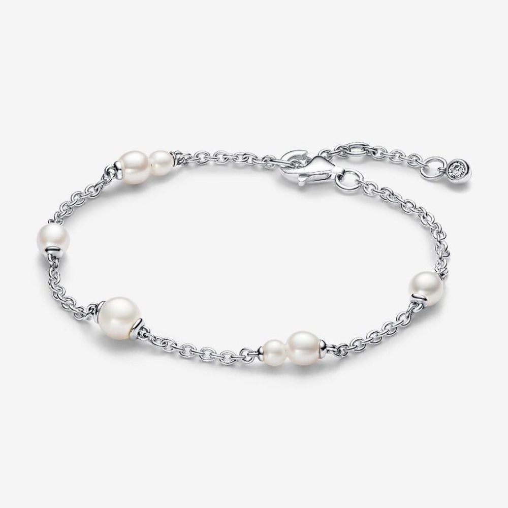 Treated Freshwater Cultured Pearl Station Chain Bracelet Sterling Silver Pandora